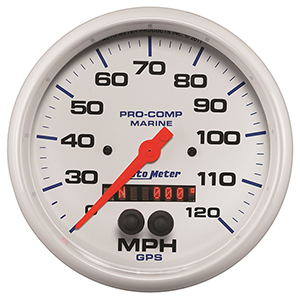 AutoMeter Gauge, Speedometer, 5", 120mph, GPS, Marine White
