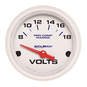 AutoMeter Gauge, Voltmeter, 2 1/16", 18V, Electric, Marine White