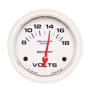 AutoMeter Gauge, Voltmeter, 2 5/8", 18V, Electric, Marine White