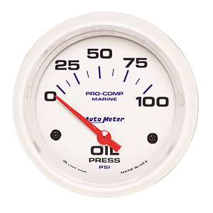 AutoMeter Gauge, Oil Pressure, 2 5/8", 100psi, Electric, Marine White
