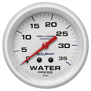 AutoMeter Gauge, Water Press, 2 5/8", 35psi, Mechanical, Marine White