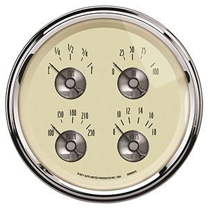 AutoMeter 2009 Prestige Antique Ivory 5" Air-Core Quad Gauge, 100 PSI / 100-250 F / 8-18V / 0-90 Ohms Electric