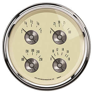 AutoMeter 2010 Prestige Antique Ivory 5" Air-Core Quad Gauge, 100 PSI / 100-250 F / 8-18V / 240-33 Ohms Electric