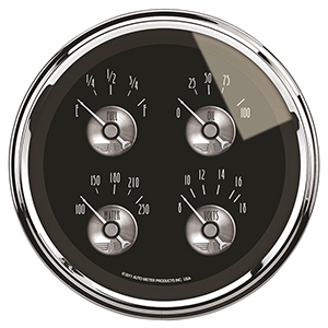 AutoMeter 2012 Prestige Black Diamond 5" Air-Core Quad Gauge, 100 PSI / 100-250 F / 8-18V / 0-90 Ohms Electric
