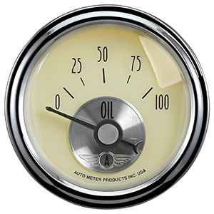 AutoMeter 2027 Prestige Antique Ivory 2-1/16" Air-Core Oil Pressure Gauge, 0-100 PSI Electric