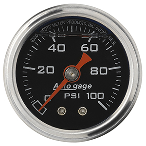 AutoMeter 2174 1-1/2" Liquid Filled Mechanical Direct Mount Pressure Gauge, 0-100 PSI, Black