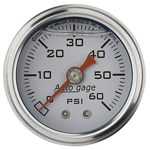 AutoMeter 2176 1-1/2" Liquid Filled Mechanical Direct Mount Pressure Gauge, 0-60 PSI, White
