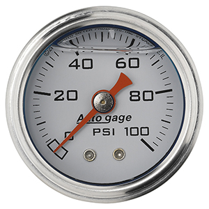 AutoMeter 2177 1-1/2" Liquid Filled Mechanical Direct Mount Pressure Gauge, 0-100 PSI, White