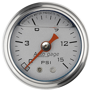 AutoMeter 2178 1-1/2" Liquid Filled Mechanical Direct Mount Pressure Gauge, 0-15 PSI, Silver