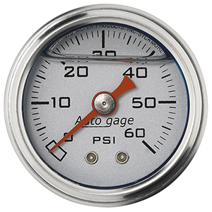 AutoMeter 2179 1-1/2" Liquid Filled Mechanical Direct Mount Pressure Gauge, 0-60 PSI, Silver