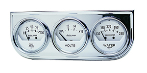 AutoMeter 2325 Auto Gage Mechanical 2-1/16" 3 Gauge Console, Oil Pressure / Water Temperature / Voltmeter, 100 PSI / 280 F / 16V
