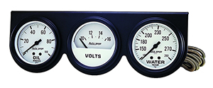 AutoMeter 2328 Auto Gage Mechanical 2-5/8" 3 Gauge Console, Oil Pressure / Water Temperature / Voltmeter, 100 PSI / 280 F / 16V