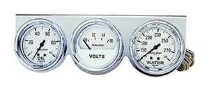 AutoMeter 2329 Auto Gage Mechanical 2-5/8" 3 Gauge Console, Oil Pressure / Water Temperature / Voltmeter, 100 PSI / 280 F / 16V