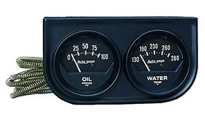 AutoMeter 2345 Auto Gage Mechanical 2-1/16" 2 Gauge Console, Oil Pressure / Water Temperature, 100 PSI / 280 F