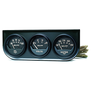 AutoMeter 2348 Auto Gage Mechanical 2-1/16" 3 Gauge Console, Oil Pressure / Water Temperature / Voltmeter, 100 PSI / 280 F / 16V