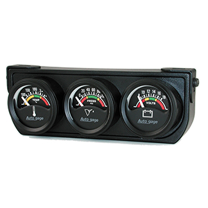 AutoMeter 2391 Auto Gage 1.5" 3 Gauge Console, Oil Pressure / Water Temperature / Voltmeter, 100 PSI / 280 F / 18V