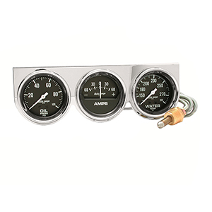 AutoMeter 2395 Auto Gage 2-5/8" 3 Gauge Console, Oil Pressure / Water Temperature / Ammeter, 100 PSI / 280 F / 60A