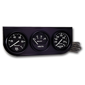 AutoMeter 2397 Auto Gage 2-1/16" 3 Gauge Console, Oil Pressure / Water Temperature / Voltmeter, 100 PSI / 280 F / 18V