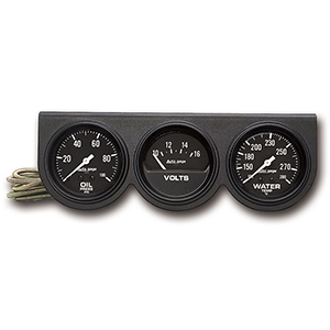 AutoMeter 2398 Auto Gage 2-5/8" 3 Gauge Console, Oil Pressure / Water Temperature / Voltmeter, 100 PSI / 280 F / 16V