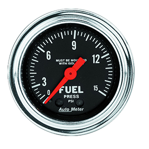 AutoMeter 2413 Traditional Chrome 2-1/16" Fuel Pressure Gauge with Isolator, 0-15 PSI Mechanical