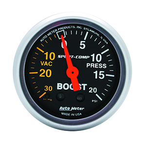 AutoMeter 3301 Sport-Comp Mechanical 2-1/16" Boost / Vacuum Gauge, 30 HG/20 PSI