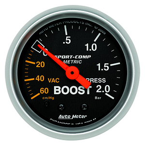 AutoMeter 3303-M Sport-Comp Mechanical 2-1/16" Boost / Vacuum Gauge, 60 CM HG-2.0 Bar