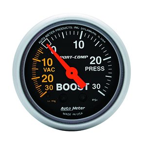 AutoMeter 3303 Sport-Comp Mechanical 2-1/16" Boost / Vacuum Gauge, 30 HG/30 PSI