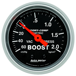 AutoMeter 3303-J Sport-Comp Mechanical 2-1/16" Boost / Vacuum Gauge, 60 CM / HG-2.0 KG / CM2