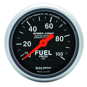 AutoMeter 3312 Sport-Comp Mechanical 2-1/16" Fuel Pressure Gauge, 0-100 PSI