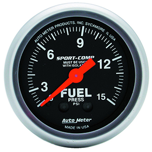 AutoMeter 3313 Sport-Comp Mechanical 2-1/16" Fuel Pressure Gauge with Isolator, 0-15 PSI