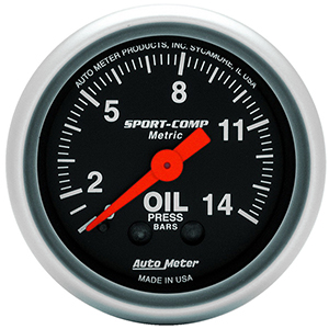 AutoMeter 3322-J Sport-Comp Mechanical 2-1/16" Oil Pressure Gauge, 0-14 KG / CM2