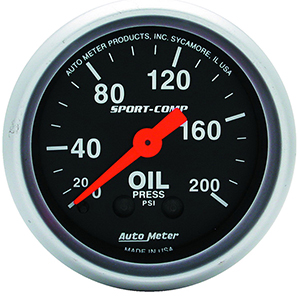 AutoMeter 3322 Sport-Comp Mechanical 2-1/16" Oil Pressure Gauge, 0-200 PSI