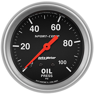 AutoMeter 3421 Sport-Comp Mechanical 2-5/8" Oil Pressure Gauge, 0-100 PSI