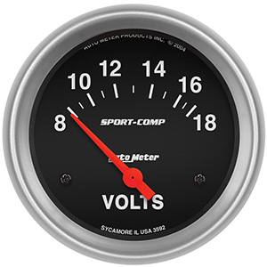 AutoMeter 3592 Sport-Comp Electrical 2-5/8" Voltmeter Gauge, 8-18V