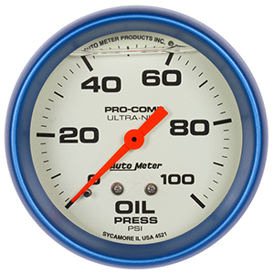 AutoMeter 4221 Ultra-Nite 2-5/8" Liquid Filled Oil Pressure Gauge, 0-100 PSI Mechanical