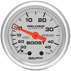 AutoMeter 4308 Ultra-Lite 2-1/16" Boost/Vacuum Gauge, 30 HG/45 PSI Mechanical