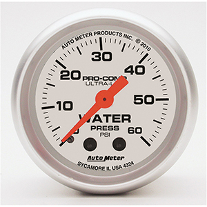 AutoMeter 4324 Ultra-Lite 2-1/16" Water Pressure Gauge, 0-60 PSI Mechanical