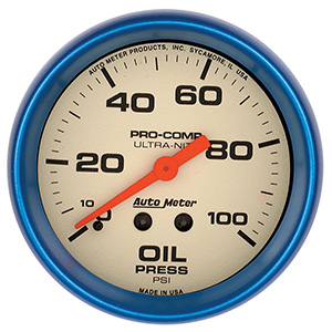 AutoMeter 4521 Ultra-Nite 2-5/8" Oil Pressure Gauge, 0-100 PSI Mechanical