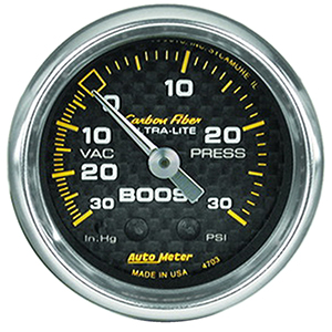 AutoMeter 4703 Carbon Fiber 2-1/16" Boost/Vacuum Gauge, 30in HG/30 PSI Mechanical