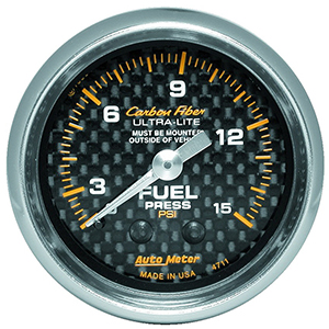 AutoMeter 4711 Carbon Fiber 2-1/16" Fuel Pressure Gauge, 0-15 PSI Mechanical