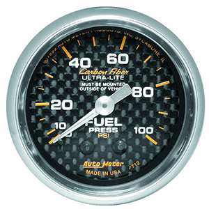 AutoMeter 4712 Carbon Fiber 2-1/16" Fuel Pressure Gauge, 0-100 PSI Mechanical
