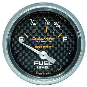 AutoMeter 4715 Carbon Fiber 2-1/16" Fuel Level Gauge, 73-10 Ohms Electrical