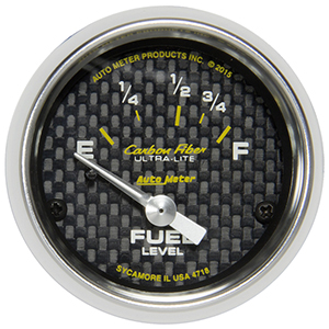 AutoMeter 4718 Carbon Fiber 2-1/16" Fuel Level Gauge, 16-158 Ohms Electrical