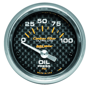AutoMeter 4727 Carbon Fiber 2-1/16" Oil Pressure Gauge, 0-100 PSI Electrical
