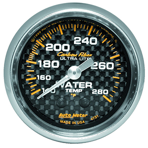 AutoMeter 4731 Carbon Fiber 2-1/16" Water Temperature Gauge, 140-280 F Mechanical
