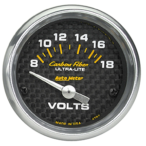 AutoMeter 4791 Carbon Fiber 2-1/16" Voltmeter Gauge, 8-18V Electrical