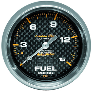 AutoMeter 4813 Carbon Fiber 2-5/8" Fuel Pressure Gauge W/ Isolator, 0-15 PSI Mechanical
