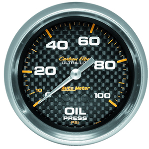 AutoMeter 4821 Carbon Fiber 2-5/8" Oil Pressure Gauge, 0-100 PSI Mechanical