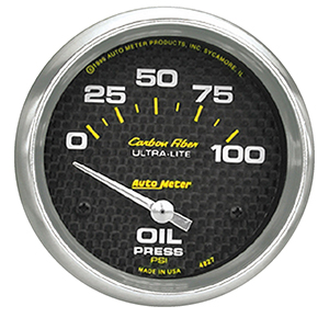 AutoMeter 4827 Carbon Fiber 2-5/8" Oil Pressure Gauge, 0-100 PSI Electrical