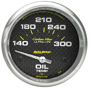 AutoMeter 4848 Carbon Fiber 2-5/8" Oil Temperature Gauge, 140-300 F Electrical